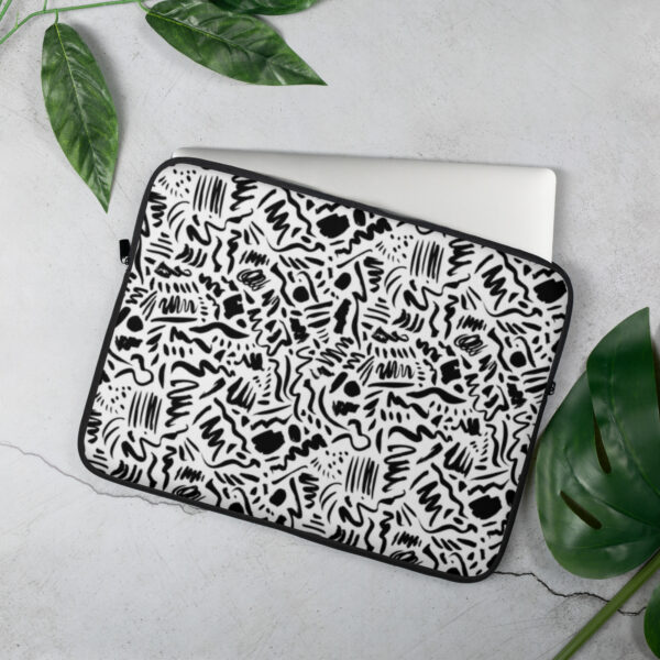 Abstract Chaos Black & White Laptop Sleeve – Artistic Protective Case for 13'' & 15'' Devices - Image 5