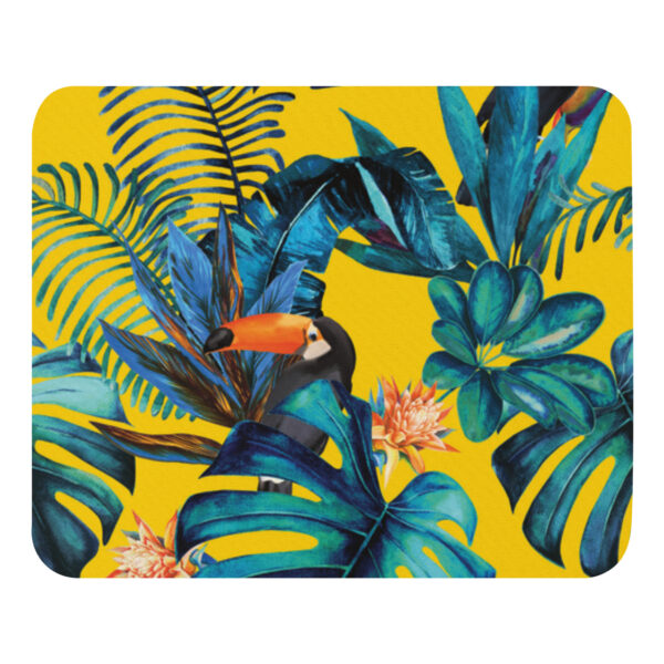 Tropical Toucan Mouse Pad with Colorful Jungle Leaves – Bright Yellow mouse pad