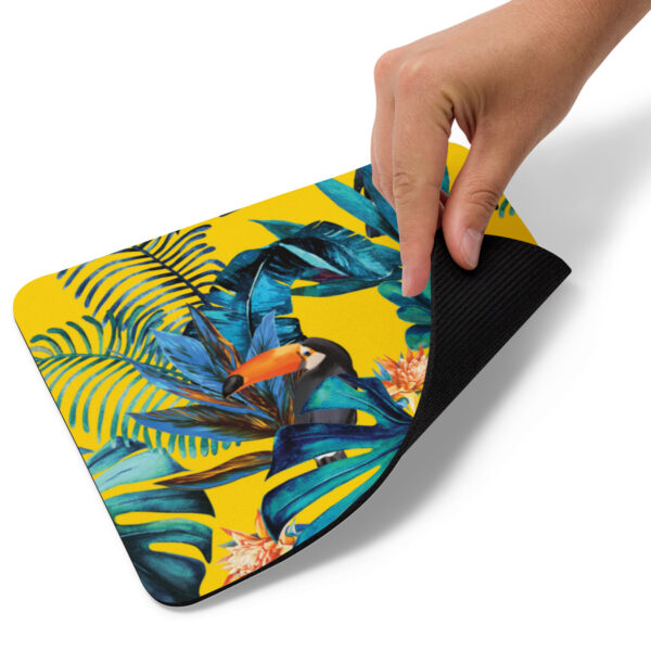 Tropical Toucan Mouse Pad with Colorful Jungle Leaves – Bright Yellow mouse pad - Image 4