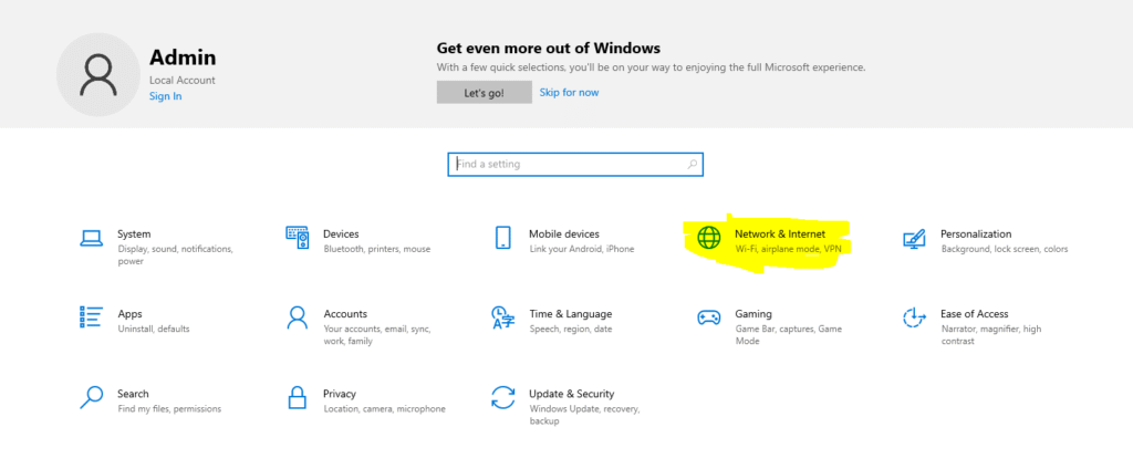Select Network & internet from the left-hand sidebar.